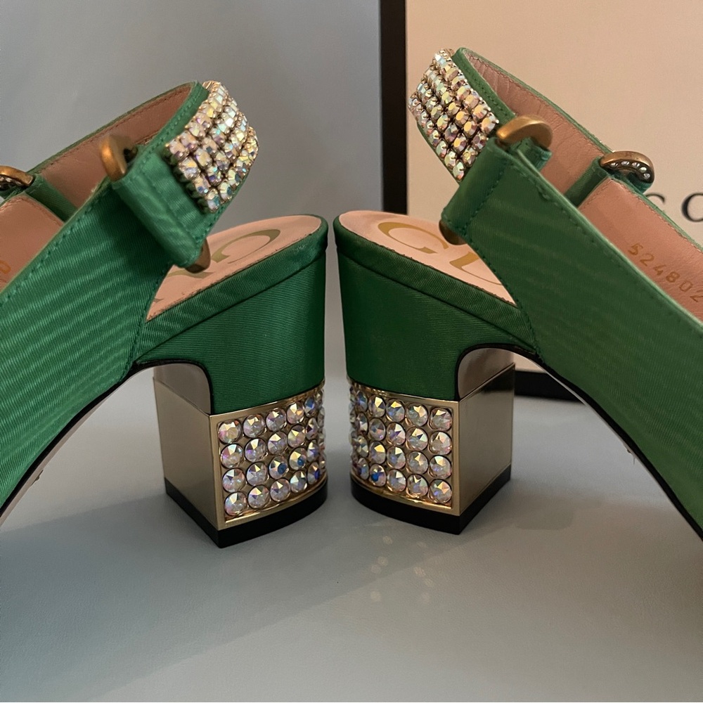 Rare Gucci Green Moire & Crystal Slingback heels 36.5 - Picture 5 of 12